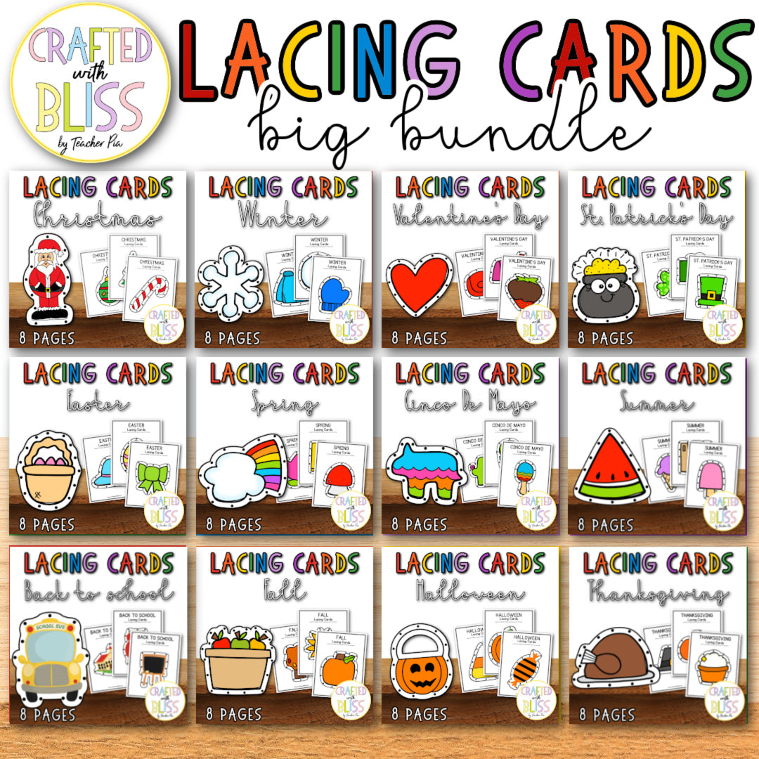 All Year Lacing Cards For Kids Big Bundle (Preschool, Sped, Kindergarten, OT)